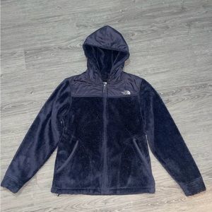The North Face Navy Zip Front Fleece Hooded Jacket Size S  Pockets